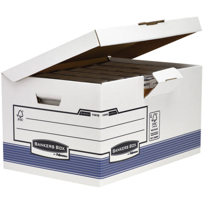 Archiefdoos Bankers Box System fold flip top maxi wit blauw