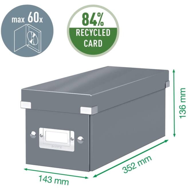 CD opbergdoos Leitz Wow Click & Store 143x136x352mm zwart