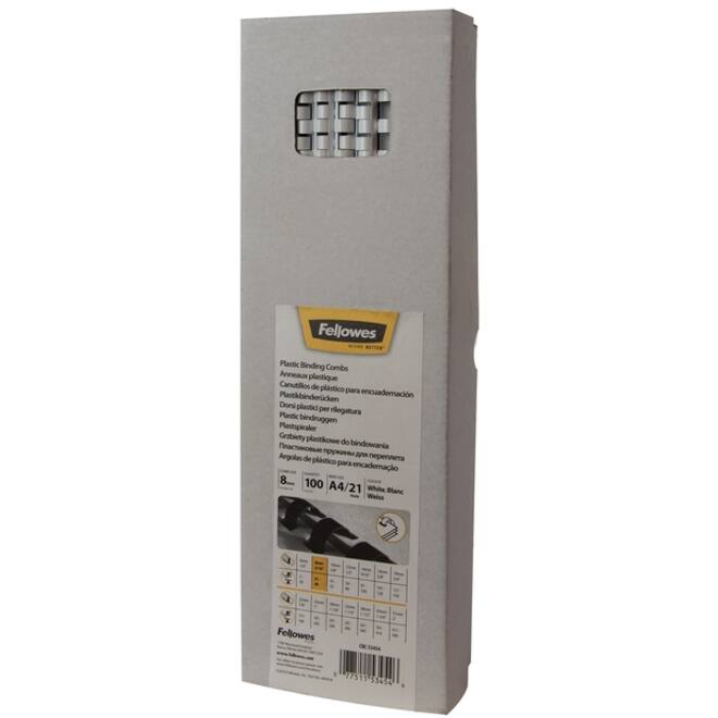 Bindrug Fellowes 8mm 21rings A4 wit 100stuks
