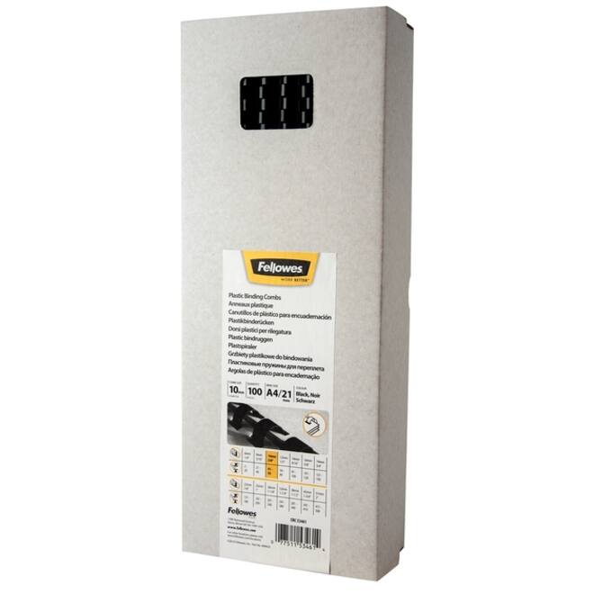 Bindrug Fellowes 10mm 21rings A4 zwart 100stuks