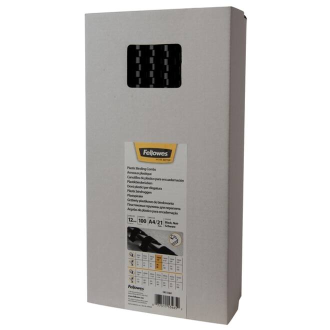 Bindrug Fellowes 12mm 21rings A4 zwart 100stuks
