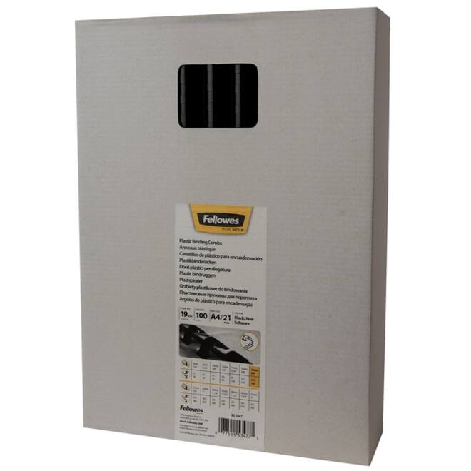 Bindrug Fellowes 19mm 21rings A4 zwart 100stuks