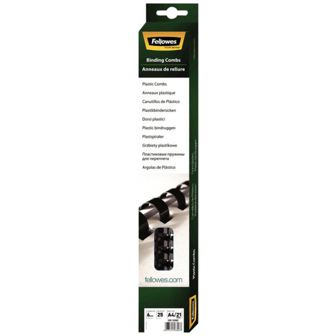 Bindrug Fellowes 6mm 21rings A4 zwart 25stuks