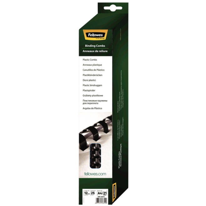 Bindrug Fellowes 12mm 21rings A4 zwart 25stuks