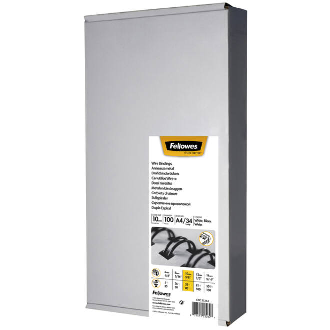 Draadrug Fellowes 10mm 34-rings A4 wit 100stuks