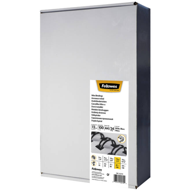Draadrug Fellowes 12mm 34-rings A4 zilver 100stuks
