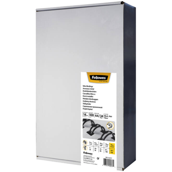 Draadrug Fellowes 14mm 34-rings A4 zilver 100stuks