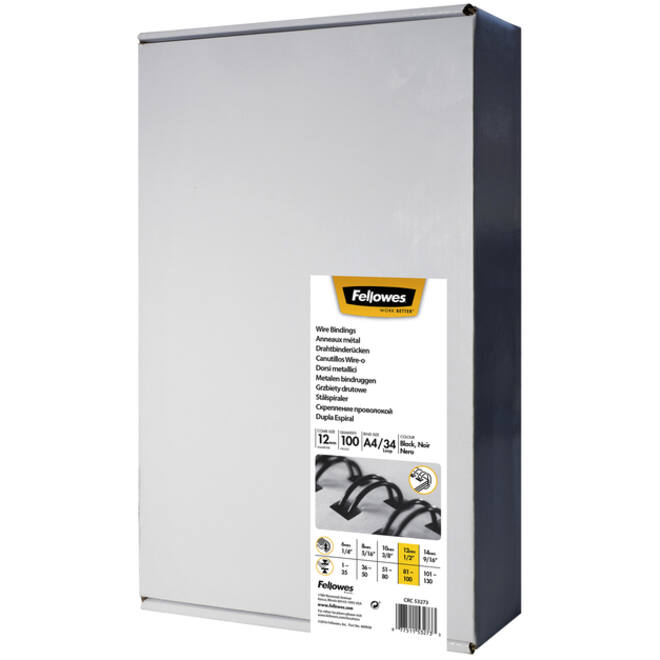 Draadrug Fellowes 12mm 34-rings A4 zwart 100stuks
