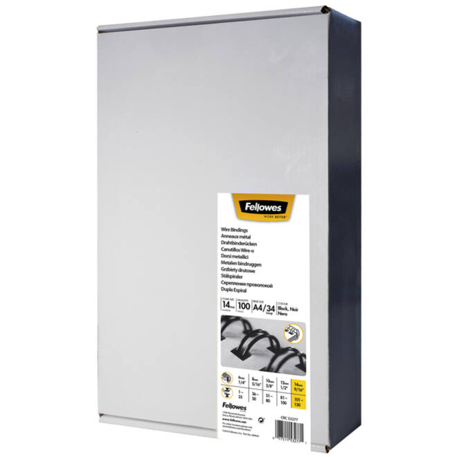 Draadrug Fellowes 14mm 34-rings A4 zwart 100stuks