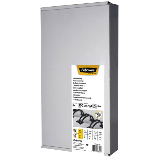 Draadrug Fellowes 6mm 34-rings A4 zilver 100stuks