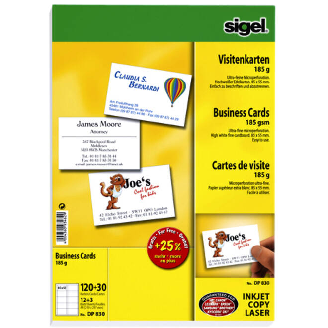 Visitekaart Sigel 85x55mm blanco 185gr wit 150 stuks