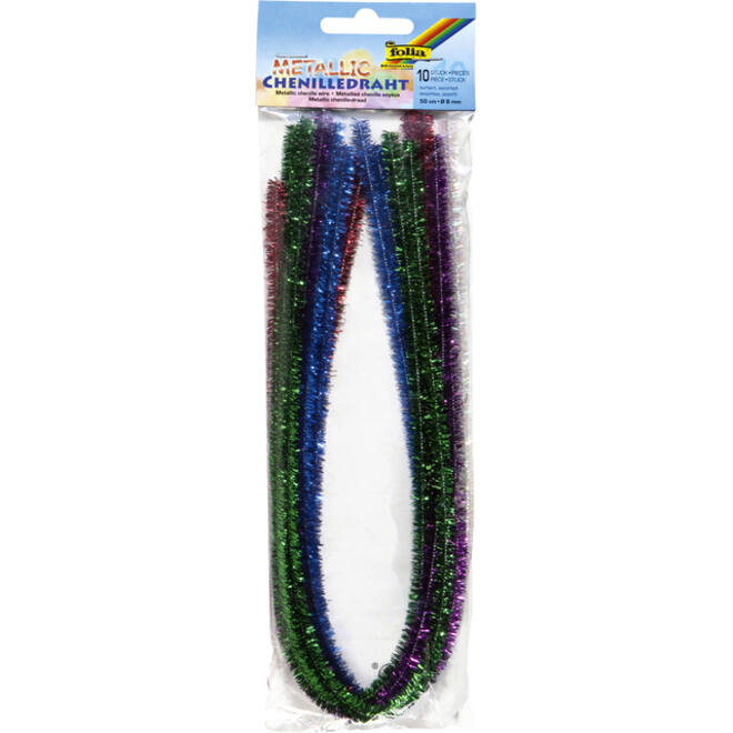 Chenilledraad Folia 50cm 8mm doorsnede 10 stuks metalic assorti