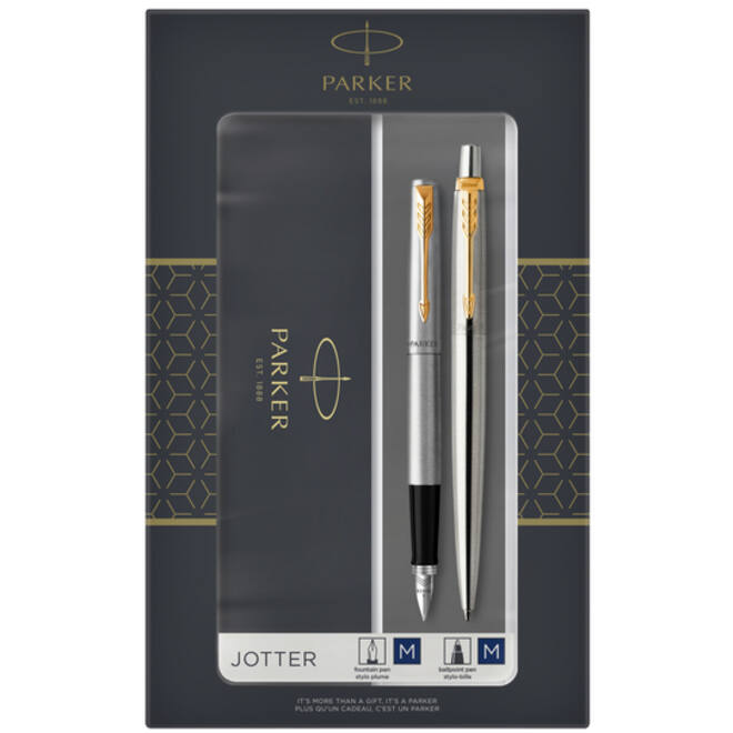 Balpen en vulpen Parker Jotter stainless steel GT medium