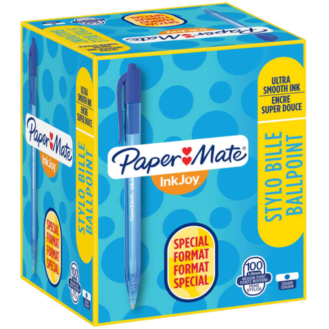 Balpen Paper Mate Inkjoy 100RT medium blauw valuepack 80+20 gratis