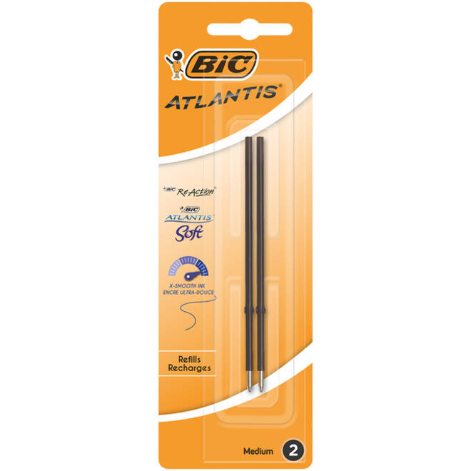 Balpenvulling Bic voor diverse balpennen medium zwart blister à 2 stuks