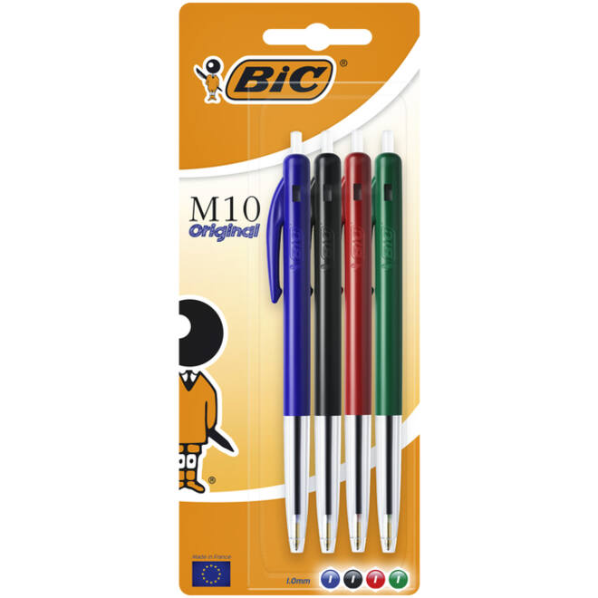 Balpen Bic M10 medium assorti blister à 4 stuks