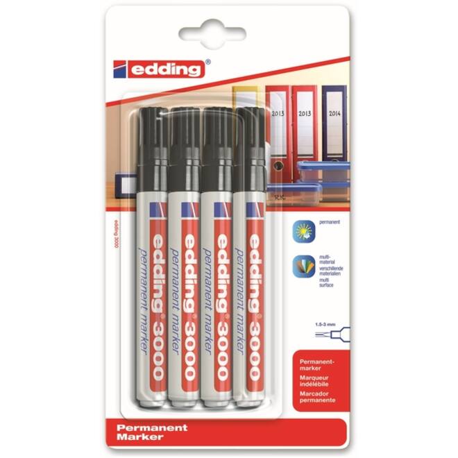 Viltstift edding 3000 rond 1.5-3mm zwart blister à 4 stuks