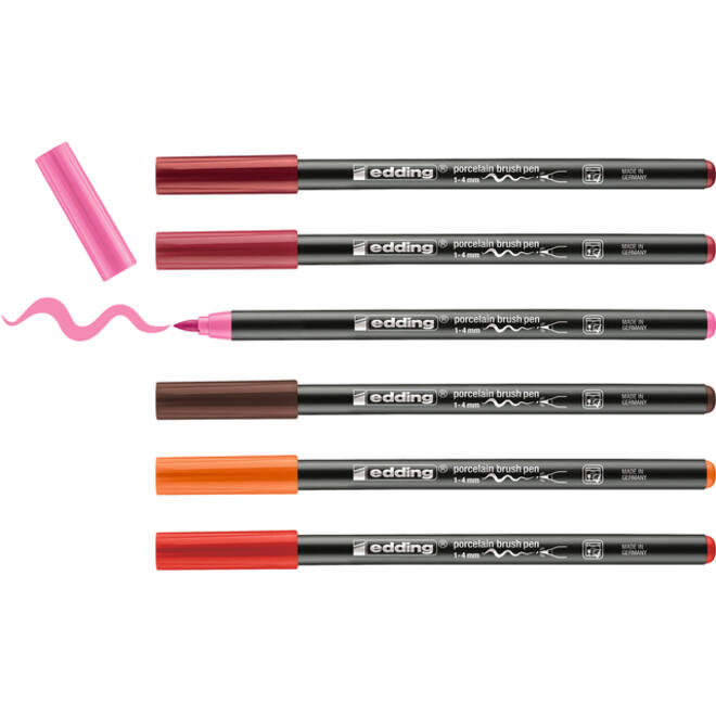 Brushpen edding 4200 porselein warme kleuren assorti etui à 6 stuks