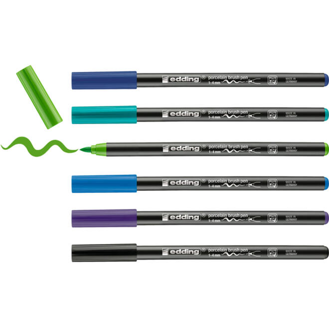 Brushpen edding 4200 porselein koele kleuren etui à 6 stuks