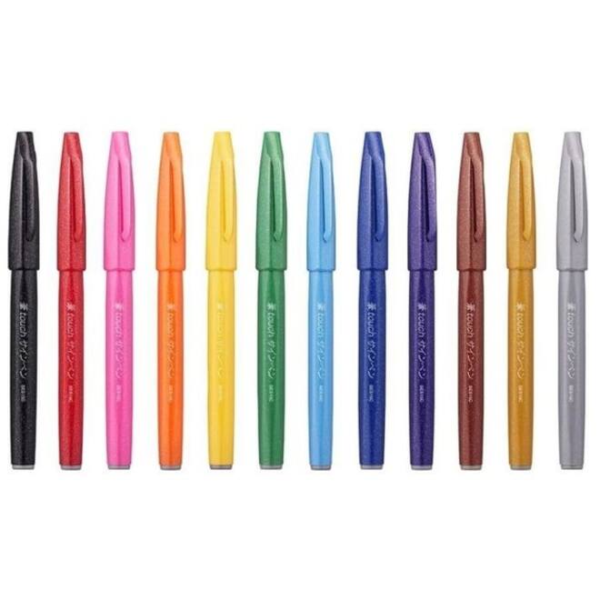 Brushpen Pentel SES15C Sign Artist standaardkleuren assorti doos à 12 stuks