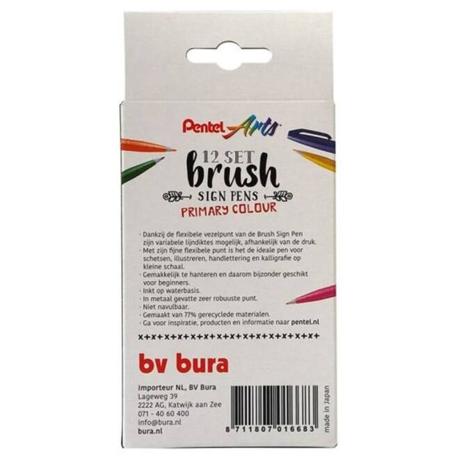 Brushpen Pentel SES15C Sign Artist standaardkleuren assorti doos à 12 stuks