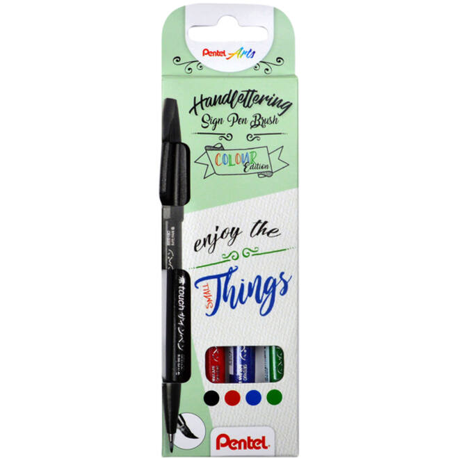 Brushpen Pentel SES15C Sign Artist standaardkleuren assorti blister à 4 stuks
