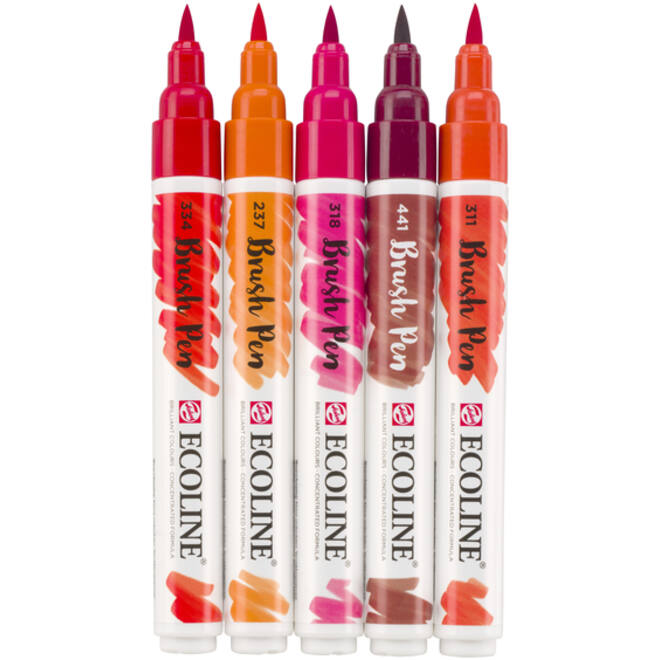Brushpen Talens Ecoline set-rood blister à 5 stuks ass