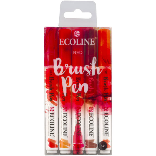 Brushpen Talens Ecoline set-rood blister à 5 stuks ass