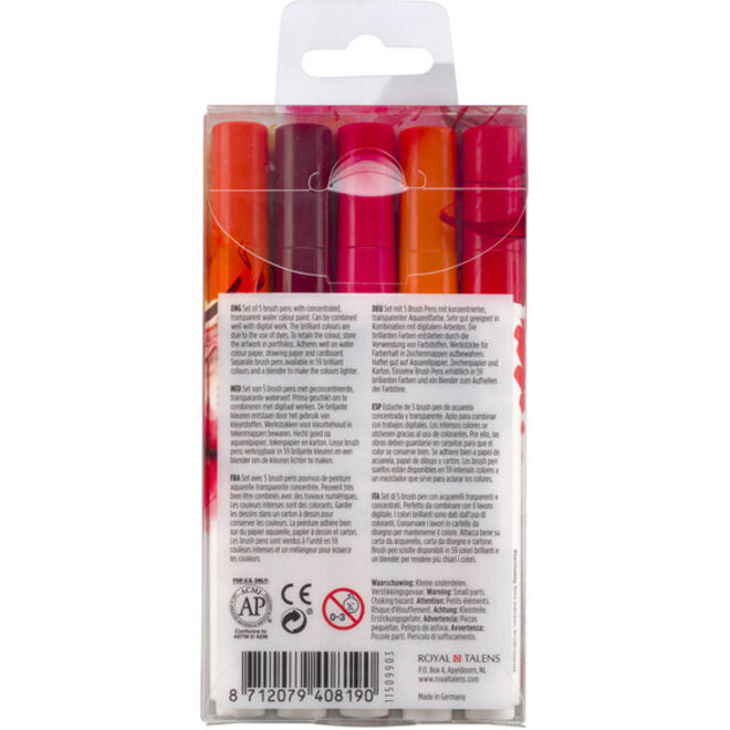 Brushpen Talens Ecoline set-rood blister à 5 stuks ass