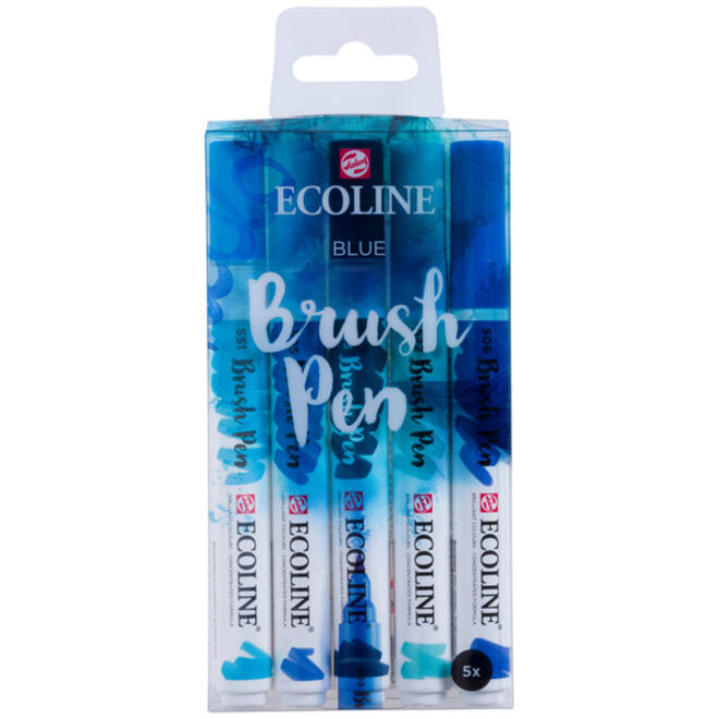 Brushpen Talens Ecoline set-blauw blister à 5 stuks ass
