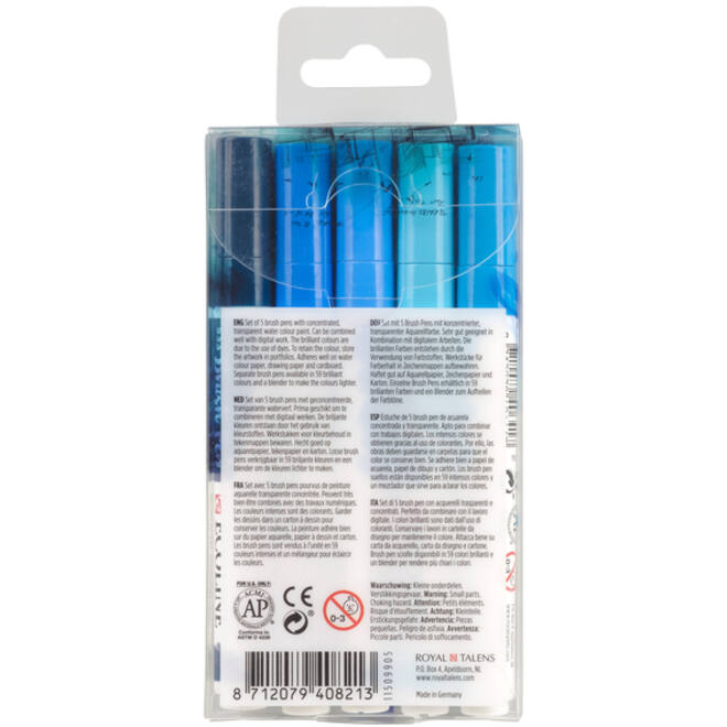 Brushpen Talens Ecoline set-blauw blister à 5 stuks ass
