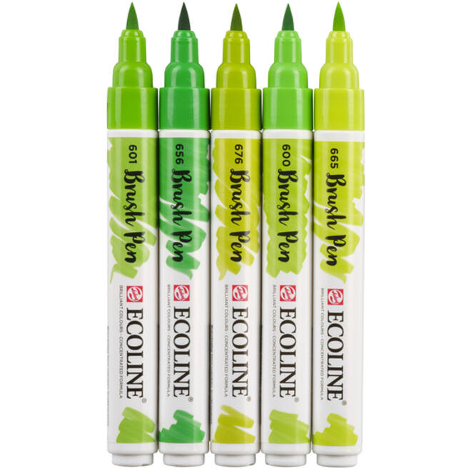 Brushpen Talens Ecoline set-groen blister à 5 stuks ass
