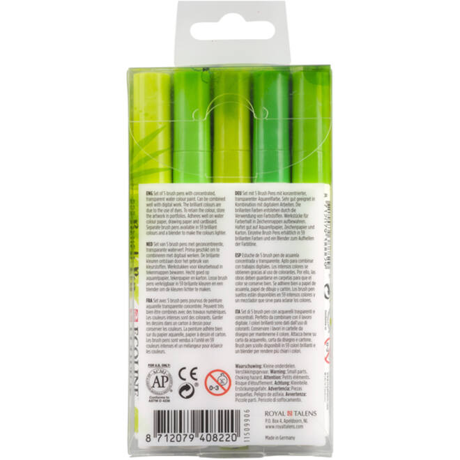 Brushpen Talens Ecoline set-groen blister à 5 stuks ass