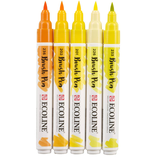 Brushpen Talens Ecoline set-geel blister à 5 stuks ass