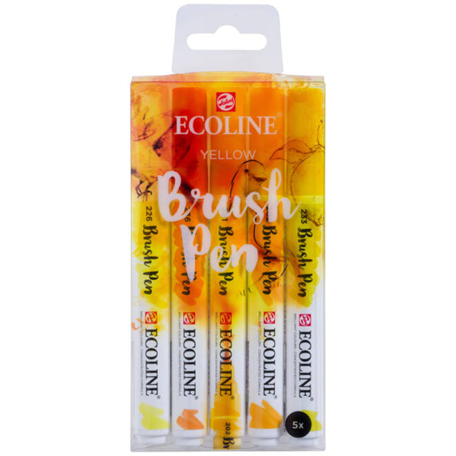 Brushpen Talens Ecoline set-geel blister à 5 stuks ass