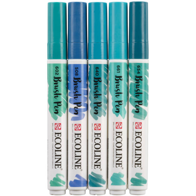 Brushpen Talens Ecoline set-groenblauw blister à 5 stuks ass