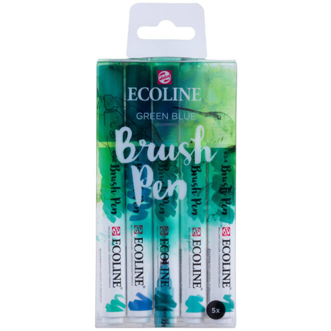 Brushpen Talens Ecoline set-groenblauw blister à 5 stuks ass