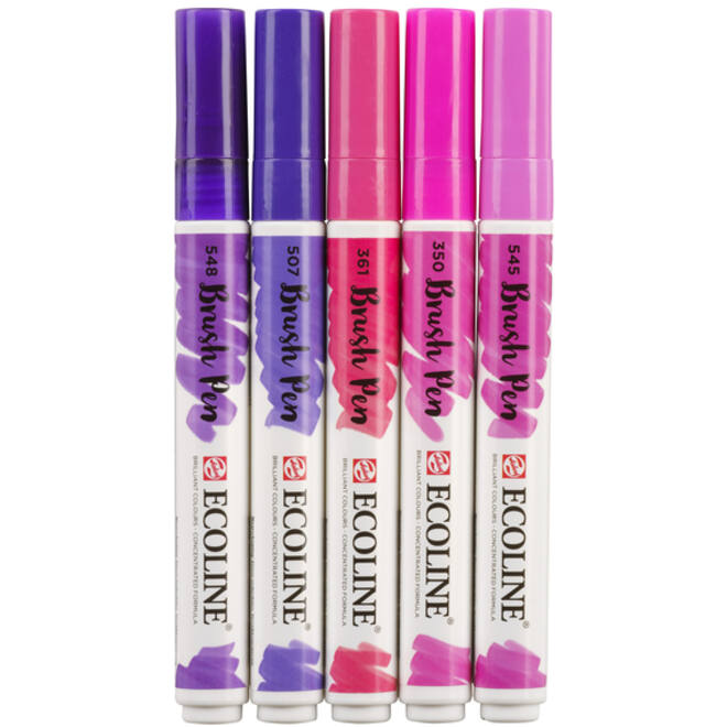 Brushpen Talens Ecoline set-violet blister à 5 stuks ass