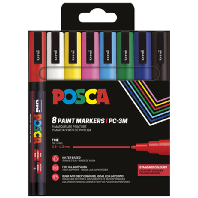 Verfstift Posca PC3M fijn assorti set à 8 stuks