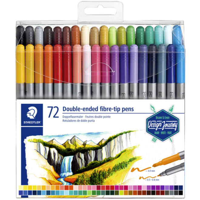 Kleurstift Staedtler dubbele punt fijn en ultrafijn etui à 72 kleuren