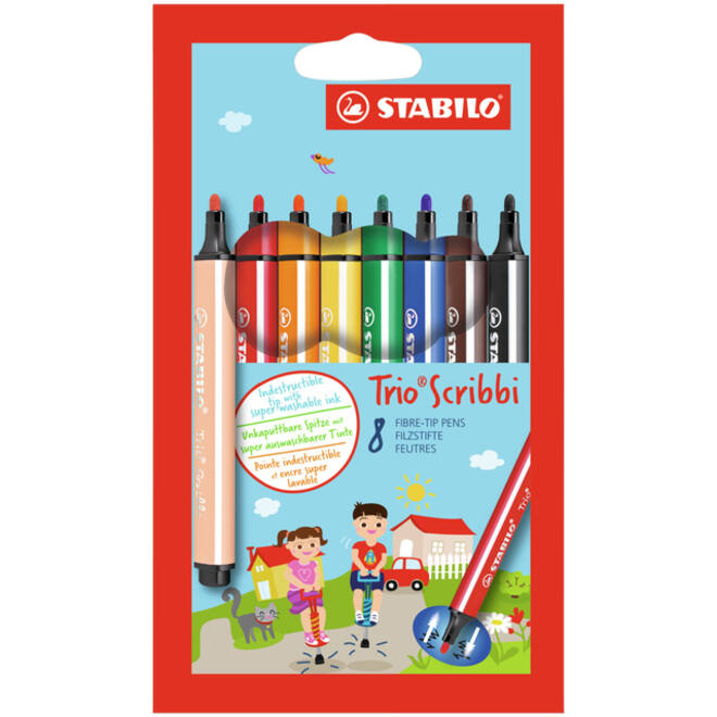 Viltstift STABILO Trio Scribbi 368/8 assorti etui à 8 stuks