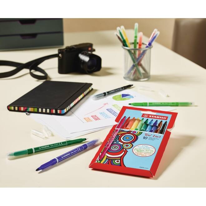 Viltstift STABILO Trio 2 in 1 assorti etui à 10 stuks
