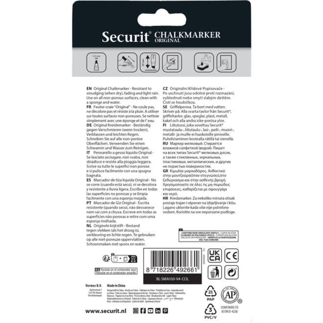 Krijtstift Securit SMA-100 rond ass 1-2mm blister à 4st