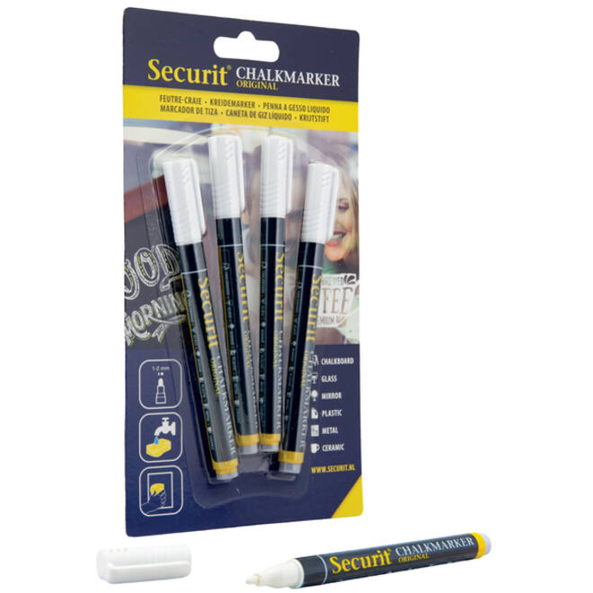 Krijtstift Securit SMA-100 rond wit 1-2mm blister à 4st