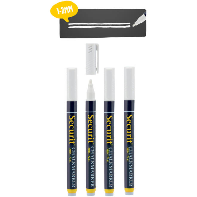 Krijtstift Securit SMA-100 rond wit 1-2mm blister à 4st