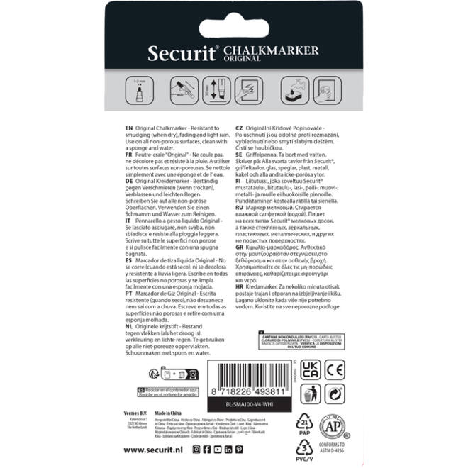 Krijtstift Securit SMA-100 rond wit 1-2mm blister à 4st