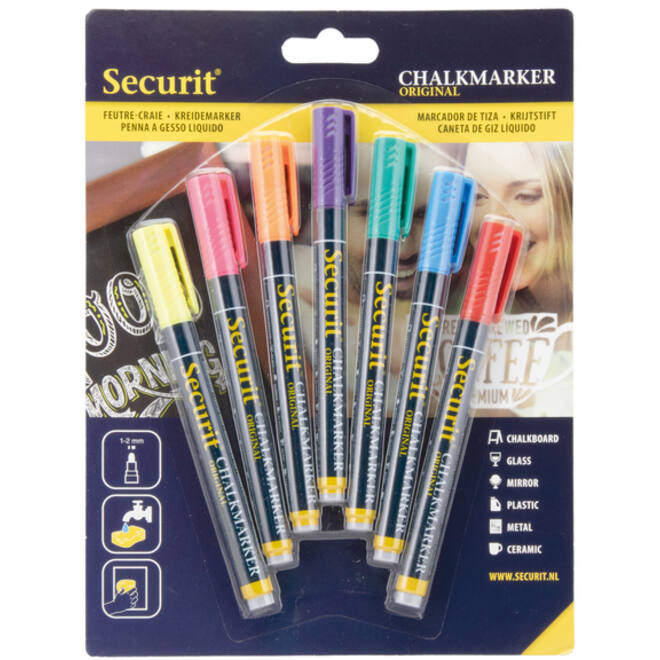 Krijtstift Securit SMA-100 rond ass 1-2mm blister à 7st