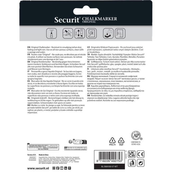 Krijtstift Securit SMA-100 rond wit 1-2mm blister à 7st