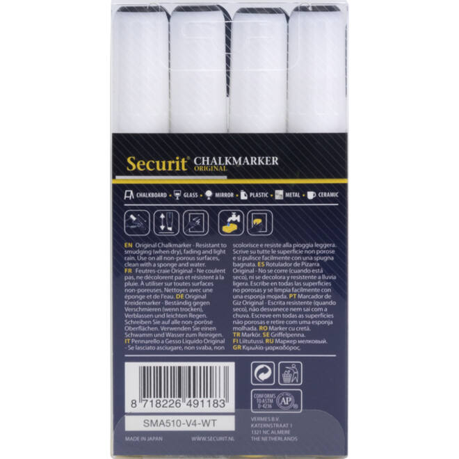 Krijtstift Securit SMA-510 schuin wit 2-6mm blister à 4st