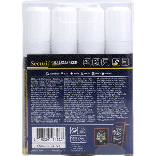 Krijtstift Securit SMA-720 blok wit 7-15mm blister à 4st